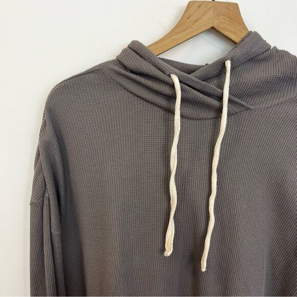 Pact Waffle Thermal Pullover Hoodie Grey/Purple Organic Cotton Size Large - Picture 4 of 15